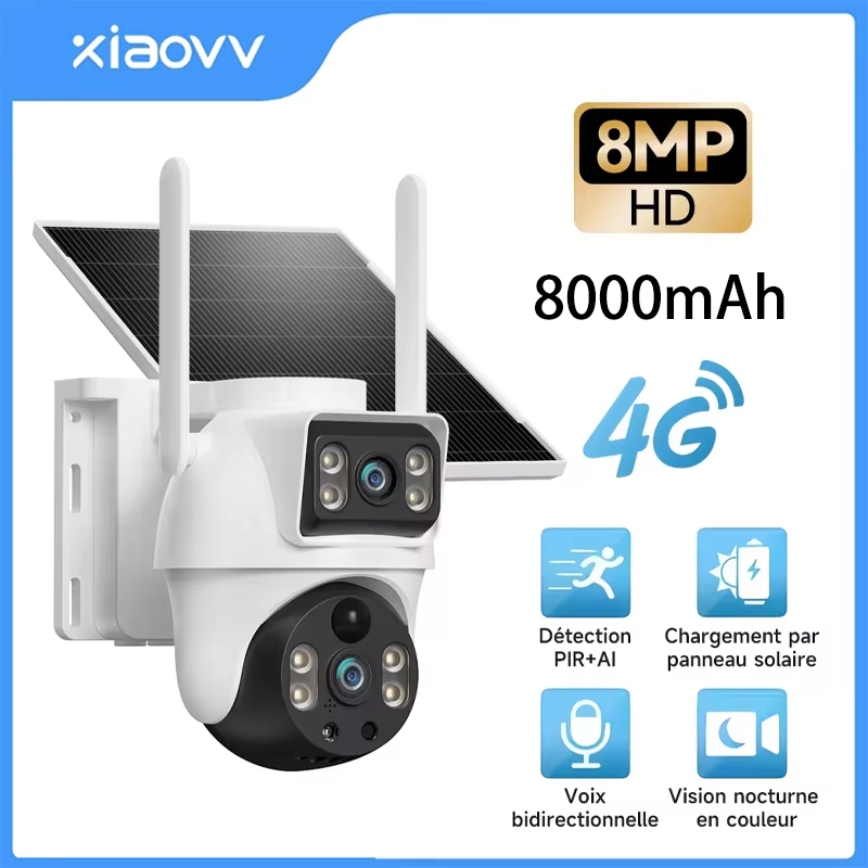 Home Security Wifi Camera - XIAOVV 8MP Solar-Kamera 4G SIM-Karten-Slot Außenüberwachung