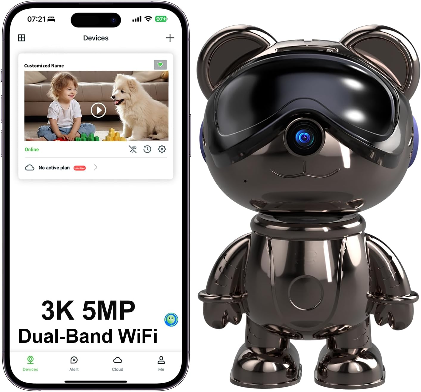Home Security Google Camera - WLAN-Überwachungskamera für den Innenbereich, 5MP Schwenk-/Neige-Babyphone