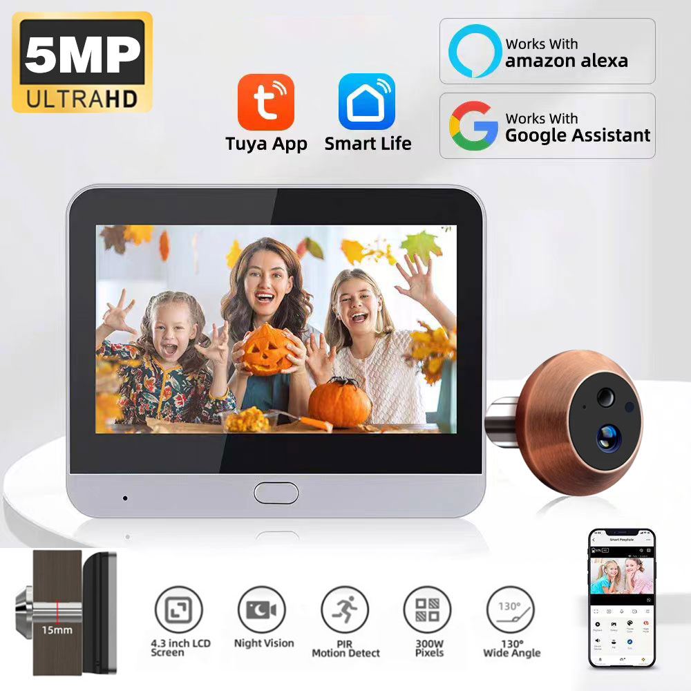 Home Security Google Camera - Mini Tuya SmartLife WiFi 5MP Video-Türspion-Kamera