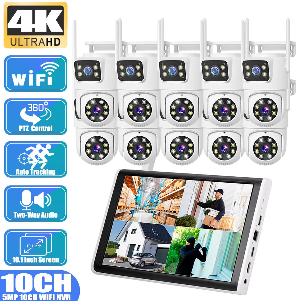 Home Security Wifi Camera - 8MP 4K Dual-Lens-PTZ-Kamera mit Personenerkennung, 10-Kanal